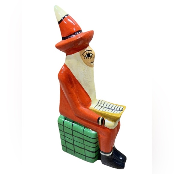 Handmade Wooden Santa Figure Present Carved Folk Art Yvens Leger Made In Haiti - Picture 1 of 8